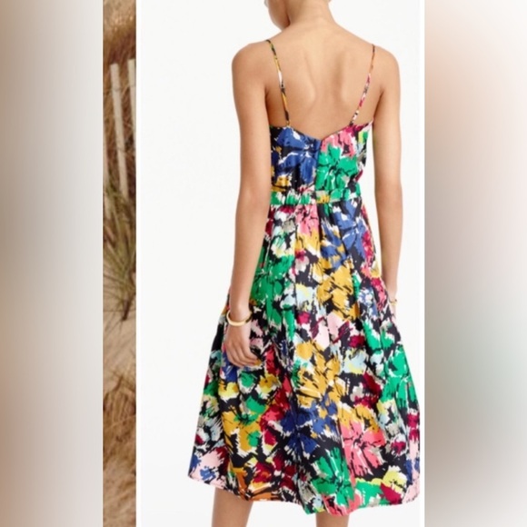 NWT J. Crew Colorful spaghetti strap brushstroke Abstract SILK dress midi 8 - Picture 7 of 7